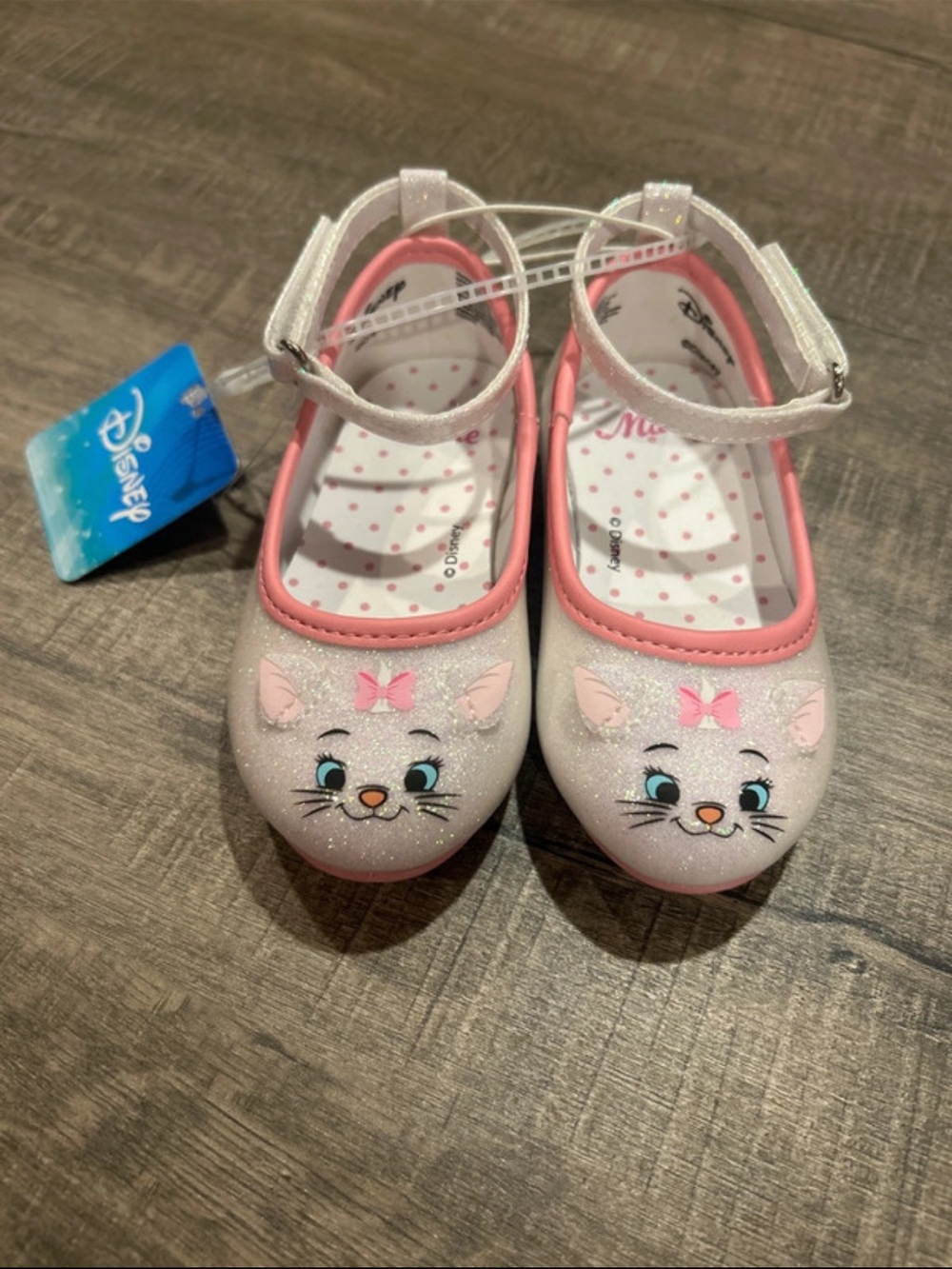 Disney Girls' Pink and White Glitter Mary Jane Shoes with Kitten Face